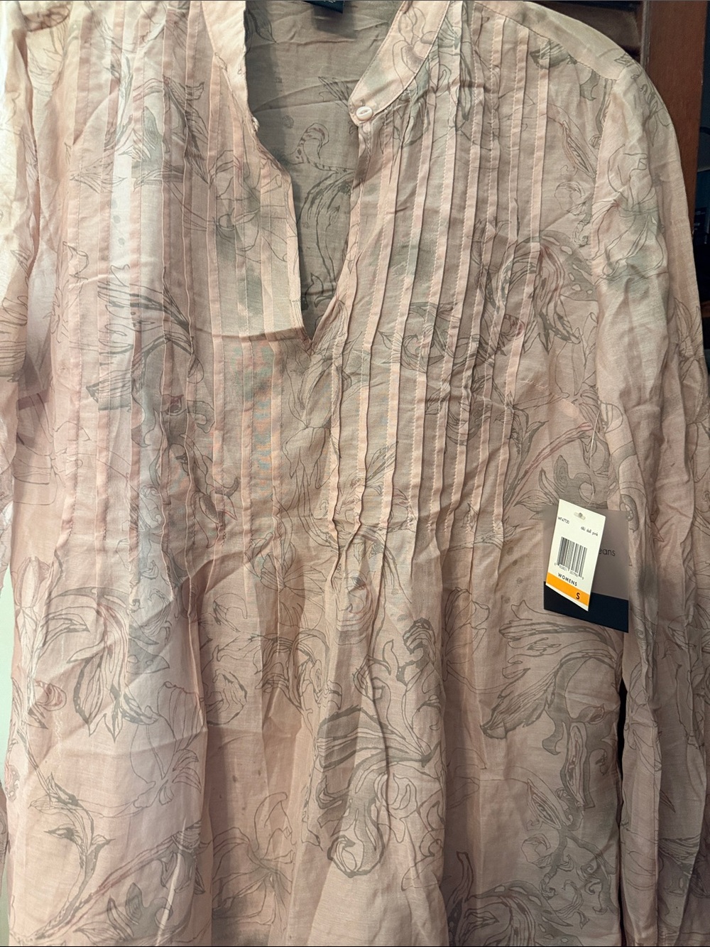 Light Pink Floral Pintuck Women's Blouse